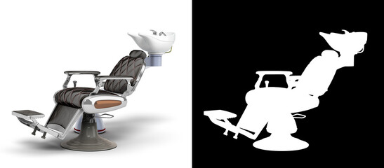 Modern Barber Chair 3D Render with Integrated Sink on white background with alpha