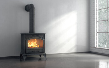 Cozy Fireplace 3D Render in Modern Room with Natural Light
