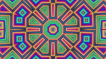 Polygonal bright pattern metamorphoses. Symmetrical background with colorful geometric elements rhythmical motion. Kaleidoscopic variations. Ornamental backdrop pulsation. 4K UHD 4096x2304 - Powered by Adobe