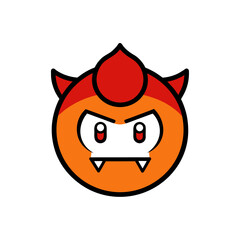 Cute orange devil character with sharp teeth and red horns