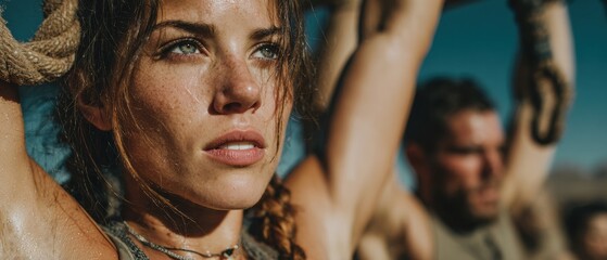 Authentic Young Woman on Outdoor Boot Camp Obstacle Course Strong Athletic Training Premium Lifestyle Fitness Content for Social Media Marketing Campaigns