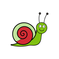 Cute cartoon snail with a red and green shell on a black background