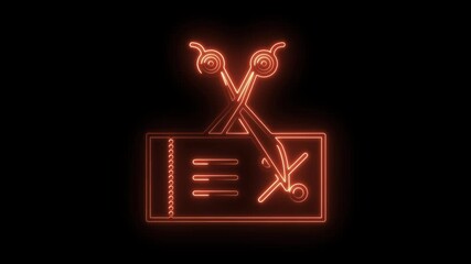 Glowing neon hairdressers appointment card with scissors design on a black background