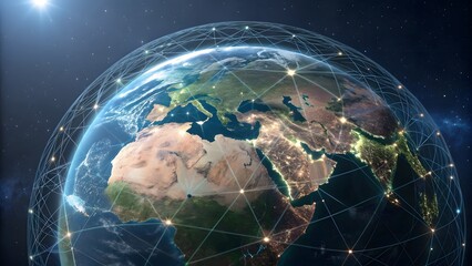 Stunning Global View of Earth with Network Connections and Stars