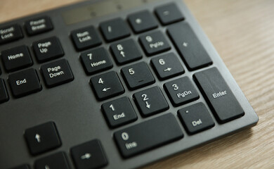 Computer keyboard close up on table