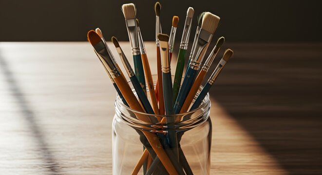 Paintbrushes in glass jar