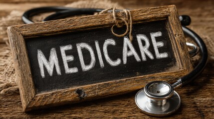 Professional Medicare Exam Registration Sign with Stethoscope Authentic Healthcare Enrollment Visual for Secure Medical Marketing Campaigns