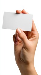 Fototapeta premium Professional Female Hand Holding Blank Business Card Modern Corporate Branding, Authentic Marketing Content for Young Professionals and Networking Campaigns