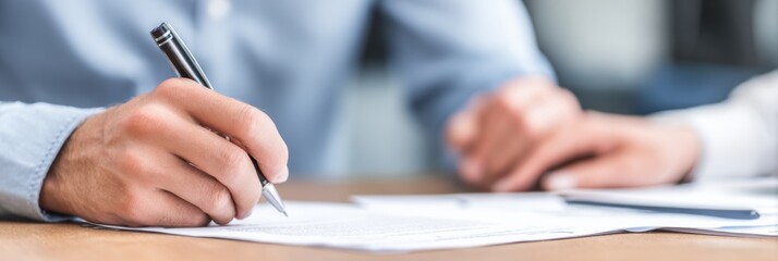 Professional Job Interview Registration Authentic Candidate Writing on Paper in Modern Corporate Setting for Recruitment and Staffing Marketing Content