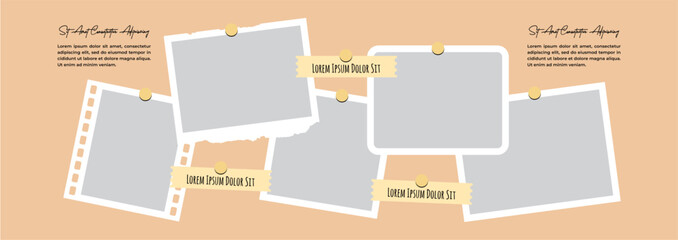 Pictures or photos frame collage, page grid layout abstract photo frames and digital photo wall template