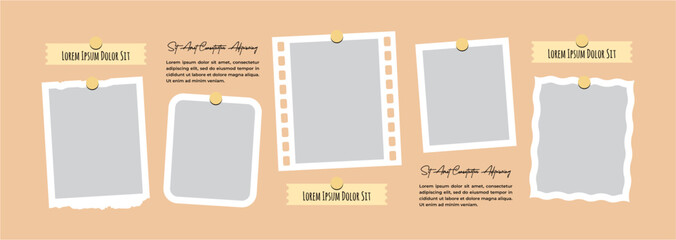 Pictures or photos frame collage, page grid layout abstract photo frames and digital photo wall template