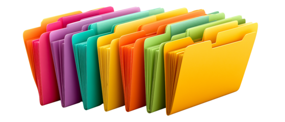 Vibrant Filing: A collection of colorful file folders neatly arranged, inviting viewers to explore the possibilities of organized information management.