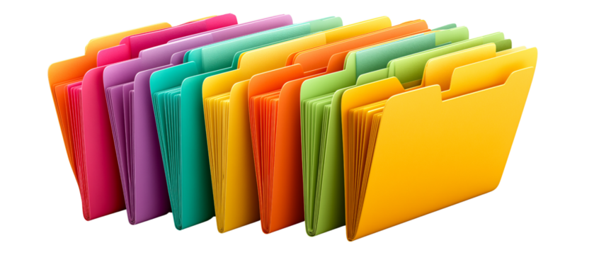 Vibrant Filing: A collection of colorful file folders neatly arranged, inviting viewers to explore the possibilities of organized information management.