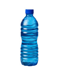 Naklejka premium Bottle of Refreshment: A crisp, full, water bottle sits upright, ready to quench your thirst, filled with crystal-clear liquid under daylight.