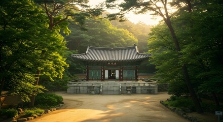 Peaceful asian temple in forest