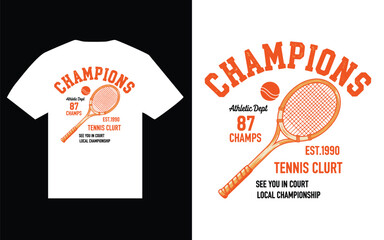 Vintage Tennis Champions T-Shirt Design with Racket Graphic