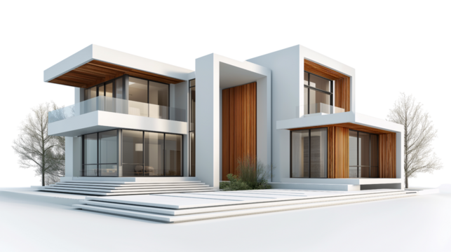 Modern Architectural Marvel: A sleek, contemporary house showcases a minimalist design with clean lines and large windows, blending the building with its natural surroundings.