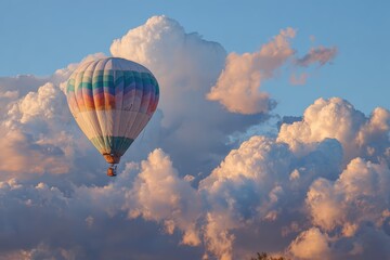 Fototapeta premium Vibrant Hot Air Balloon Captivating the Sky Against Majestic Clouds at Sunrise, Creating a Stunning Visual of Adventure and Serenity in Nature