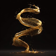 Golden Liquid Swirls Against Black Background, Abstract Art.