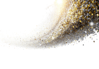 A dynamic, flowing stream of shimmering, golden and white particles