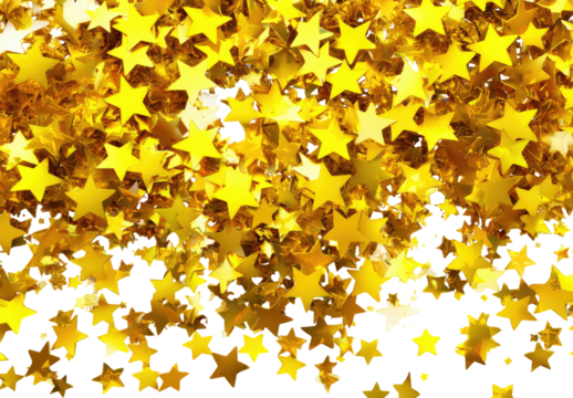 Gold star confetti filling the frame, densely packed