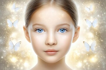 Ethereal Portrait of a Girl Surrounded by Enchanted Butterflies