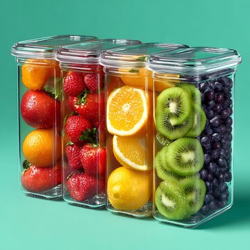 Clear Containers Filled with Fresh Fruits and Berries Keywords: fruit, food, healthy, fresh