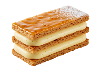 Deconstructed Mille-Feuille Slice with Floating Layers Isolated on White

