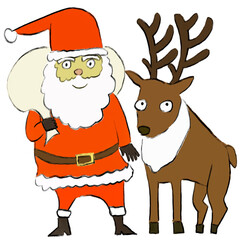 Santa Claus and Reindeer Cartoon Illustration