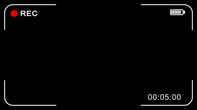 Video recoding camera screen with black background. Video recording screen template with video parameters.