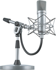Studio set large-diaphragm cardioid condenser microphone with shockmount, transparent background