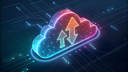 Colorful Cloud Storage Icon with Arrows Representing Data Transfer