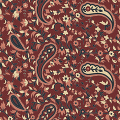 Vector Paisley Seamless Pattern on red background