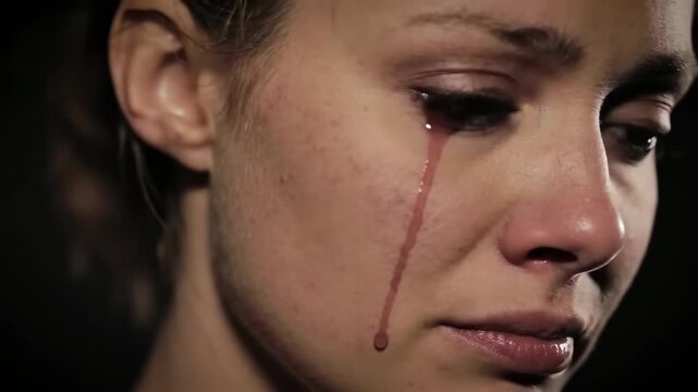 Close up of a crying woman's face with tears, highlighting the emotions of sadness, depression, and grief.