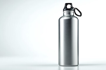 Sleek modern brushed aluminum water bottle with carabiner clip for active lifestyle hydration and outdoor adventures