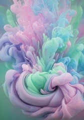 Ethereal cloudscape of pastel colors merging in dynamic fluid motion abstract display