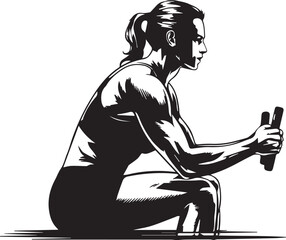 Fototapeta premium Fit woman athlete silhouette holding weights ready for intense strength training session