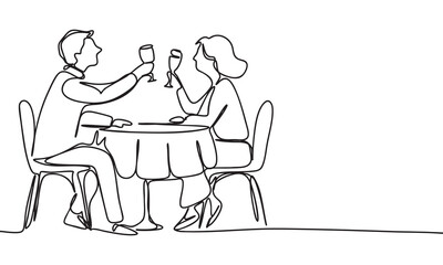 Romantic Dinner Toast A Line Art Illustration