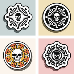 Four Circular Designs with Skulls and Bones crossbones