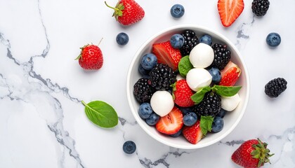 Fresh fruit and cheese salad in a white bowl (1)