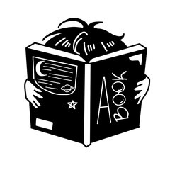 cute boy reading a space book 