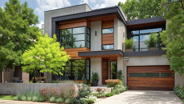 Stylish Dallas home with garage and lush greenery