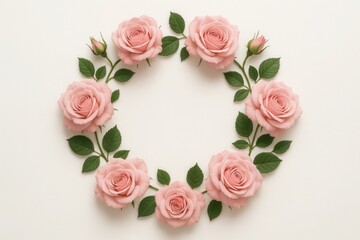 Pink Rose Wreath: An elegant circular wreath of delicate pink roses is arranged with lush green leaves, creating a stunning, eye-pleasing display of floral beauty