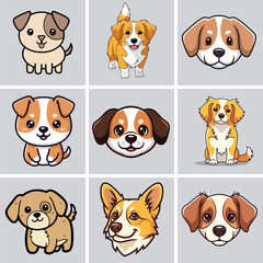 Obraz premium Cute animal and dog cartoon set illustration collection