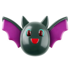 A cheerful, cartoon-style bat with colorful wings and a smiling face.