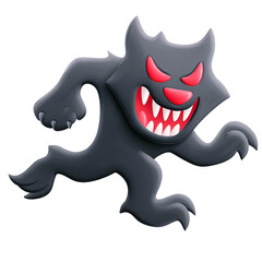 A fierce cartoon monster character with bright red eyes and sharp teeth.