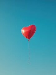 Fototapeta premium Red Heart-Shaped Balloon Floating in a Clear Sky