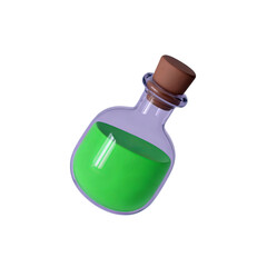 A glass potion bottle filled with a vibrant green liquid for magical themes.