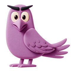 A playful purple bird character made of clay, showcasing vibrant colors and charm.