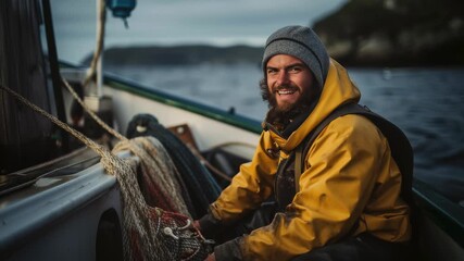 Fisherman preparing nets during twilight hours in a coastal bay